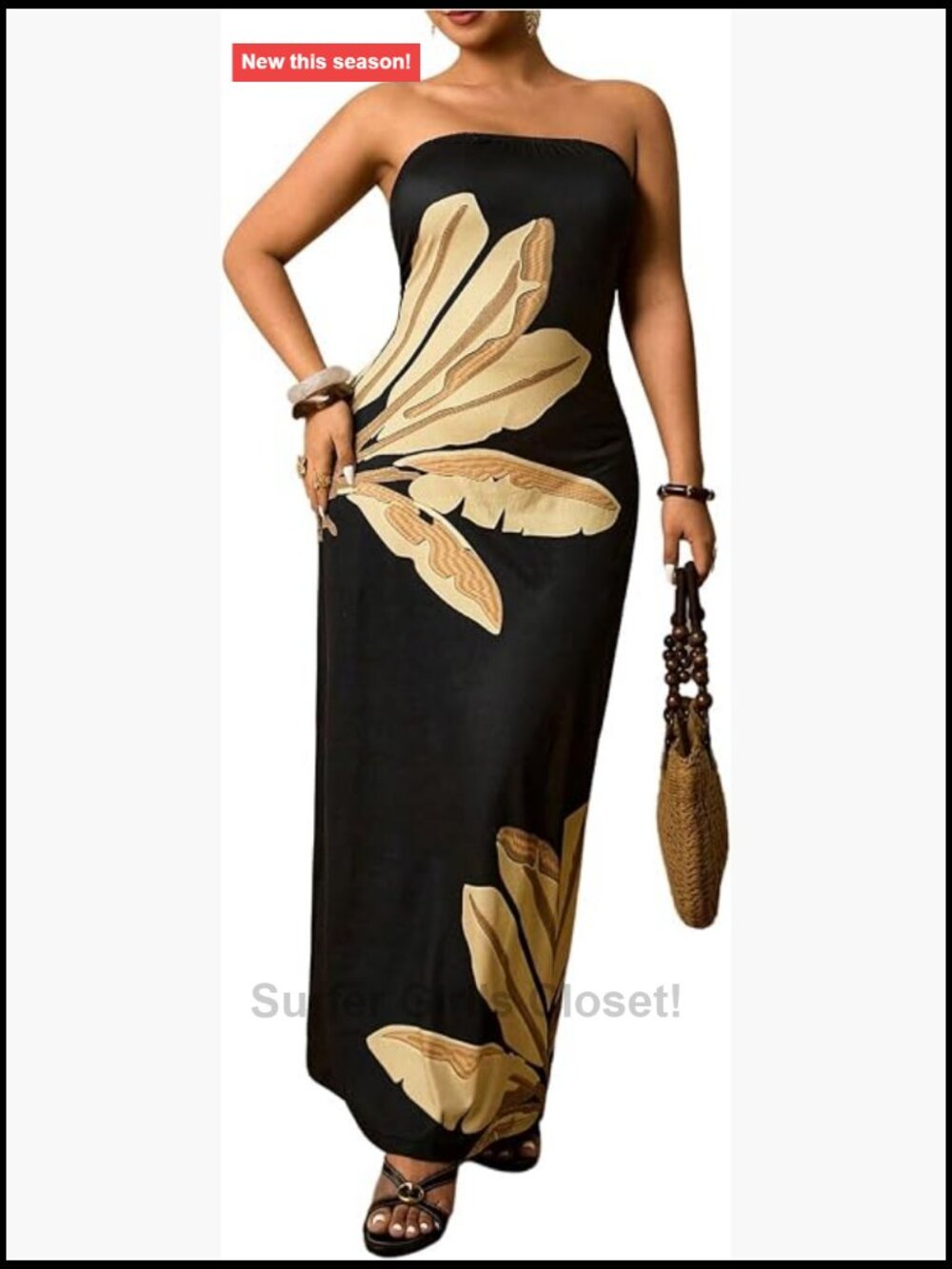 Plus Size Tropical Strapless Maxi Dress Bodycon Beach Vacation Party